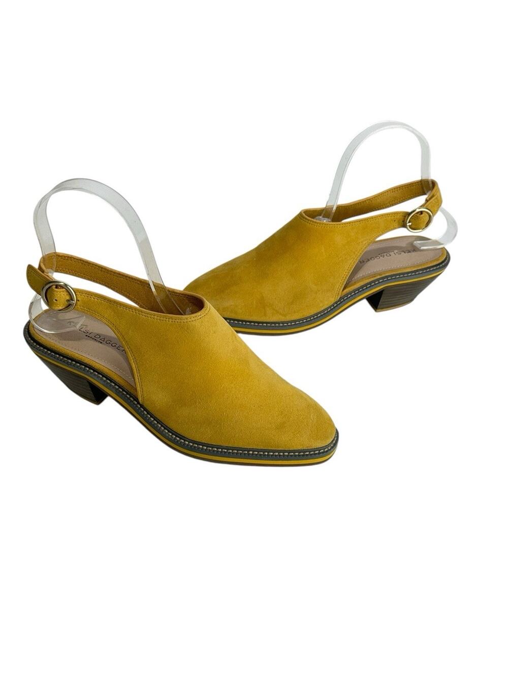 Kelsi Dagger Brooklyn Castle Mustard Yellow Suede Slingback Sandals size 7